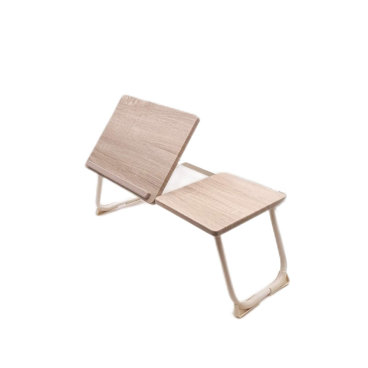 MEUBLE Cosy Laptoptisch Frühstückstablett Höhenverstellbar Betttisch Laptopständer mit klappbaren Beinen für Sofa und Bett, Naturfarben + Weiß, 65x30x27.5cm