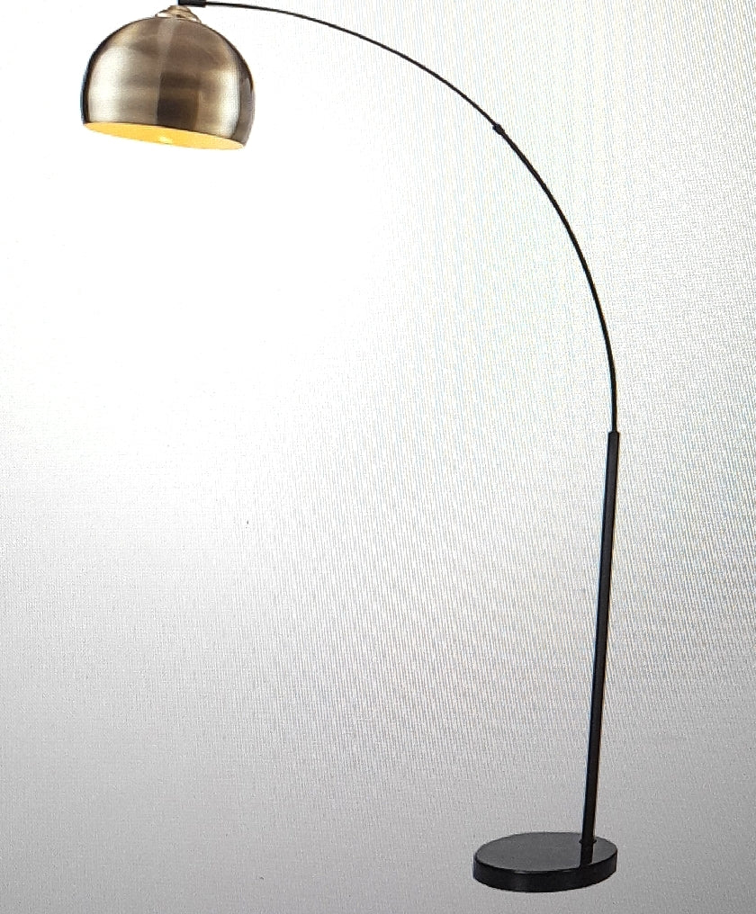 Teamson Home Arquer Gewoelbt Gebogen Stehende LED Stehlampe Glockenschirm Marmorsockel Antikes Messing