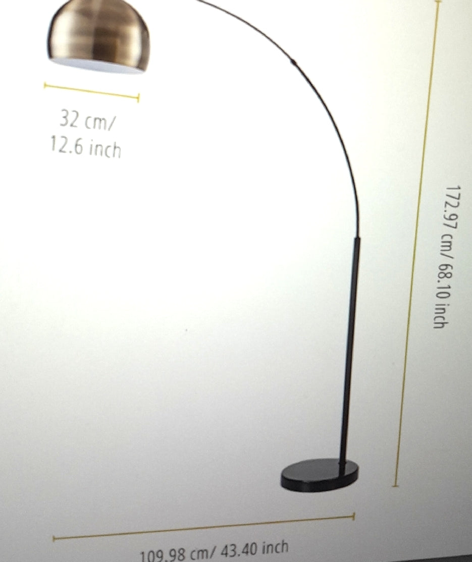 Teamson Home Arquer Gewoelbt Gebogen Stehende LED Stehlampe Glockenschirm Marmorsockel Antikes Messing