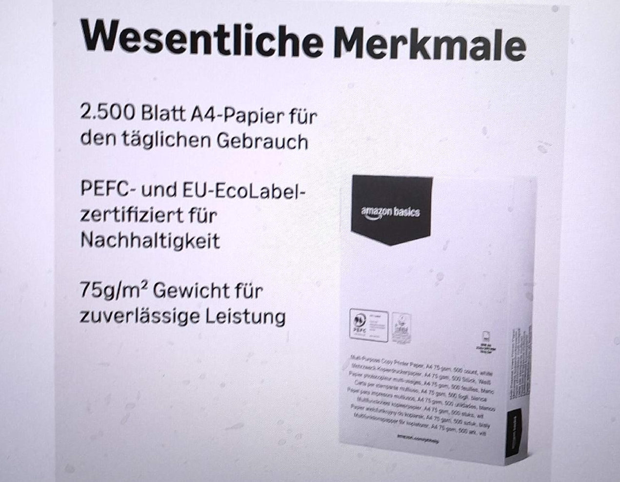 Amazon Basics Mehrzweckpapier Bürobedarf A4 75g m2 2500 Blatt Pack