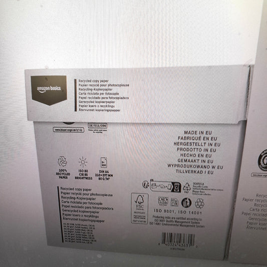 Amazon Basics Papier Kopierpapier Bürobedarf A4 80 Gramm Recycling Umweltfreundlich Verpackung