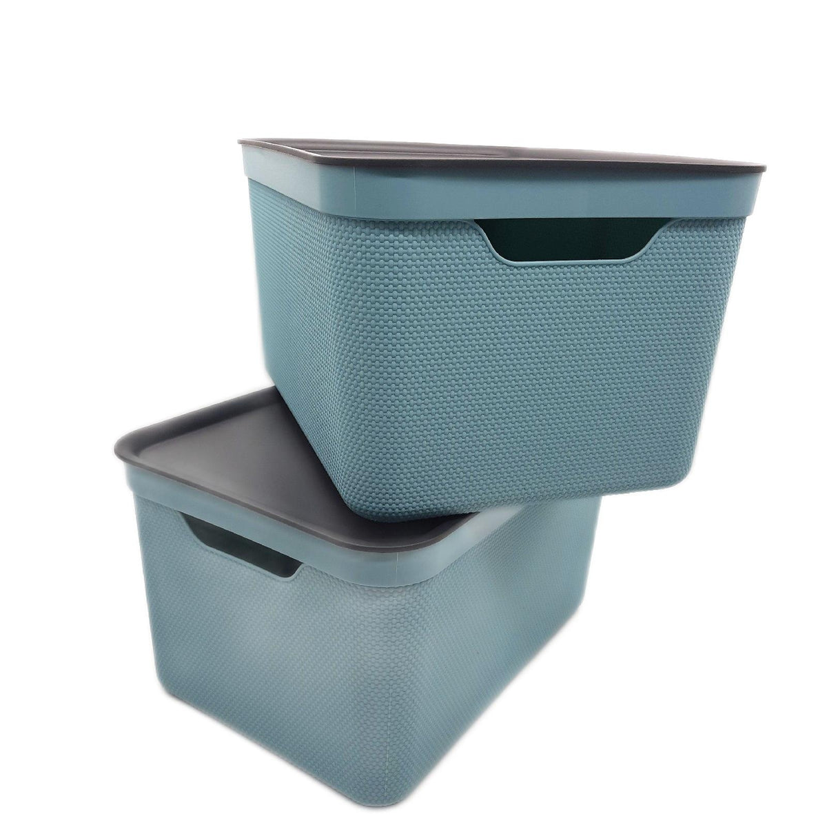 Jive Aufbewahrungsbox mit Deckel 16 L 3er-Set Stapelboxen mit Griff Türkis