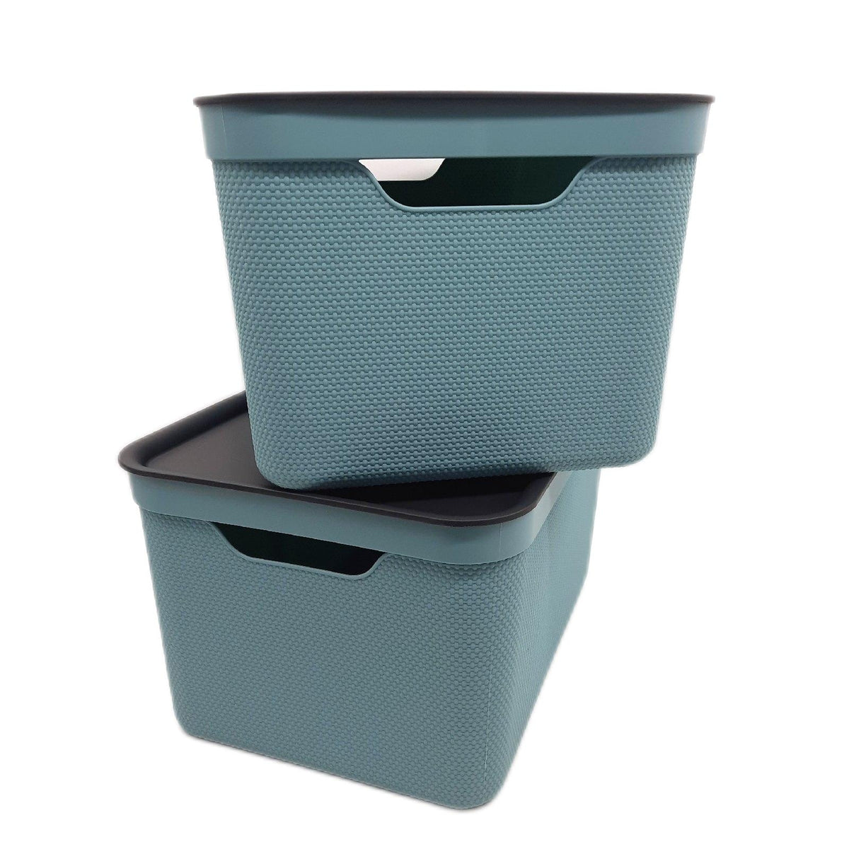Jive Aufbewahrungsbox mit Deckel 16 L 3er-Set Stapelboxen mit Griff Türkis