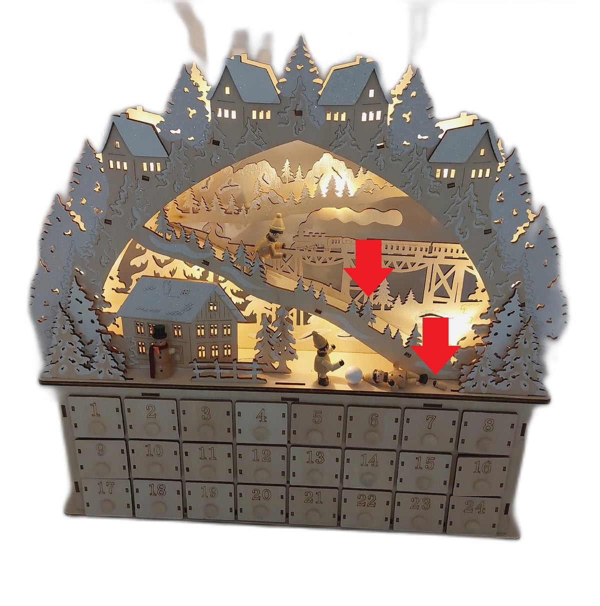 small foot Adventskalender Skivergnuegen Deko Weihnachten Holz LED mit leichten Beschäd