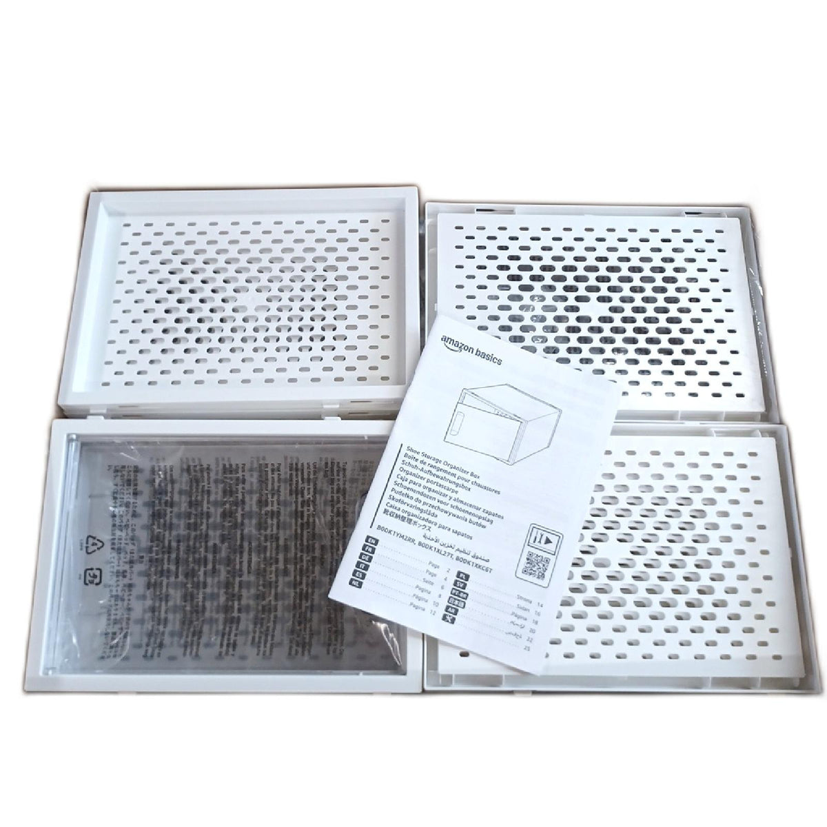 Amazon Basics Schuhaufbewahrungsbox 12 Stück groß stapelbar faltbar transparent