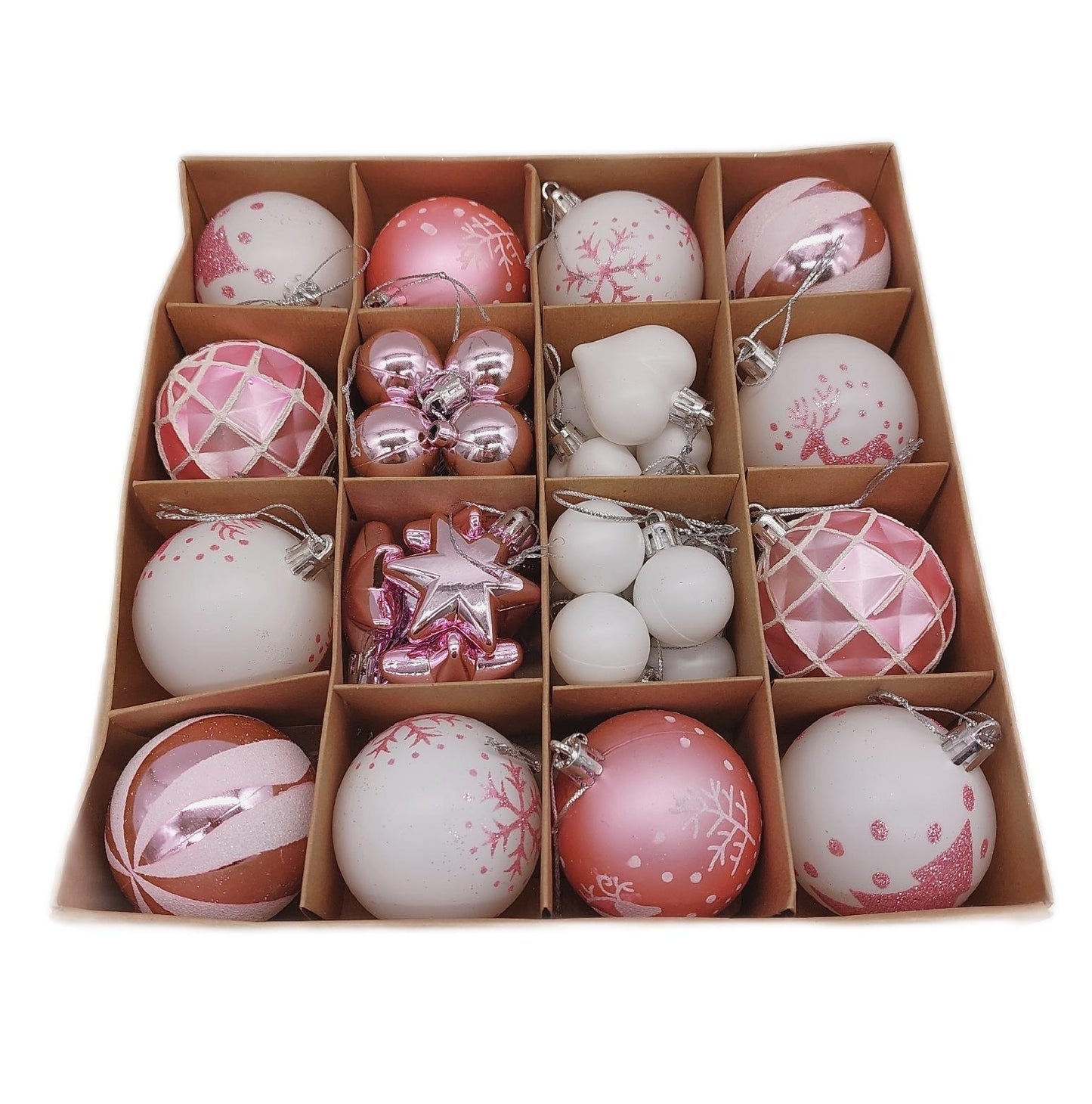 Ase Christbaumkugeln Weihnachtsdekoration 38 Stück Weiß Rosa Kunststoff 6 cm fest