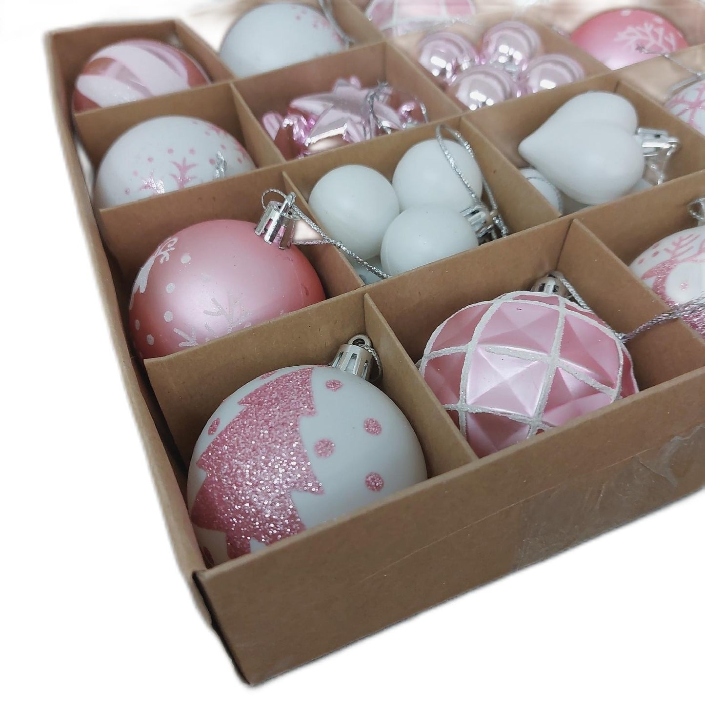 Ase Christbaumkugeln Weihnachtsdekoration 38 Stück Weiß Rosa Kunststoff 6 cm fest