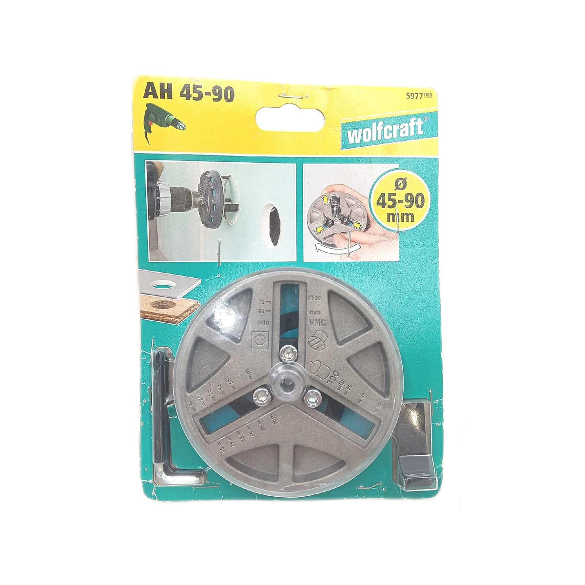 Wolfcraft Verstellbare Lochsäge 5977000 Universal Kreisschneider 45 bis 90 mm Holz Gipsplatten