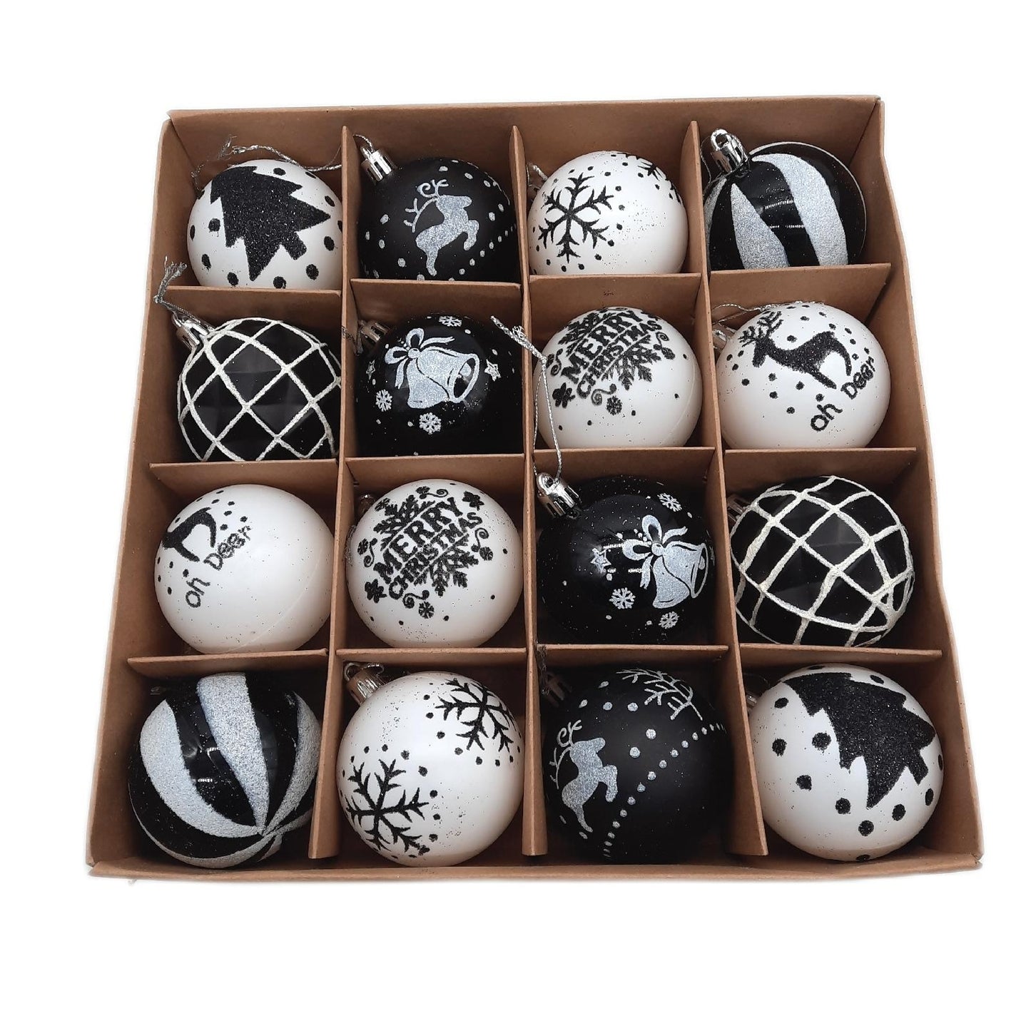 Ase Christbaumkugeln Weihnachtsdeko Kugeln Schwarz Weiß 16 Stück 6 CM