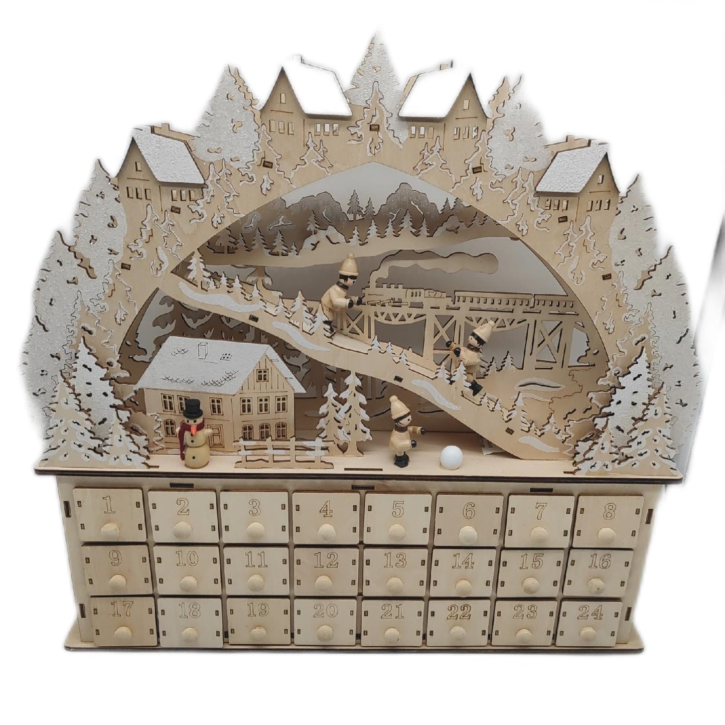 small foot Adventskalender Holz Deko Weihnachten Skivergnügen LED Beleuchtung festlich
