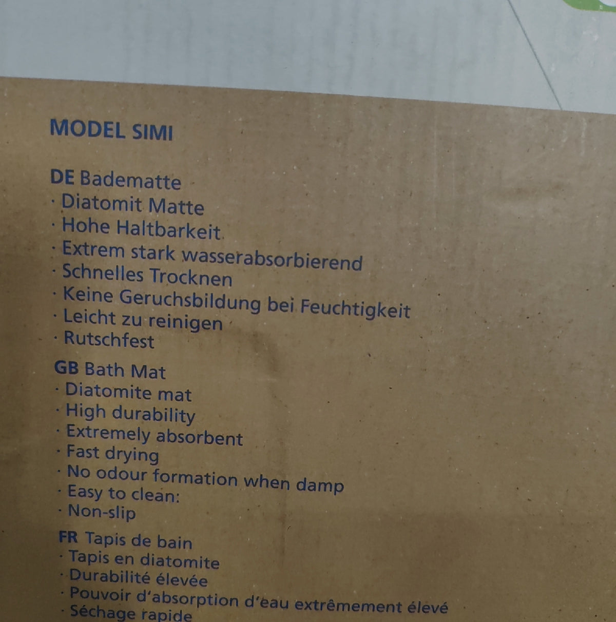 W KO Badematte Badezimmer Kieselgur schnell trockn rutschfest weich angenehm
