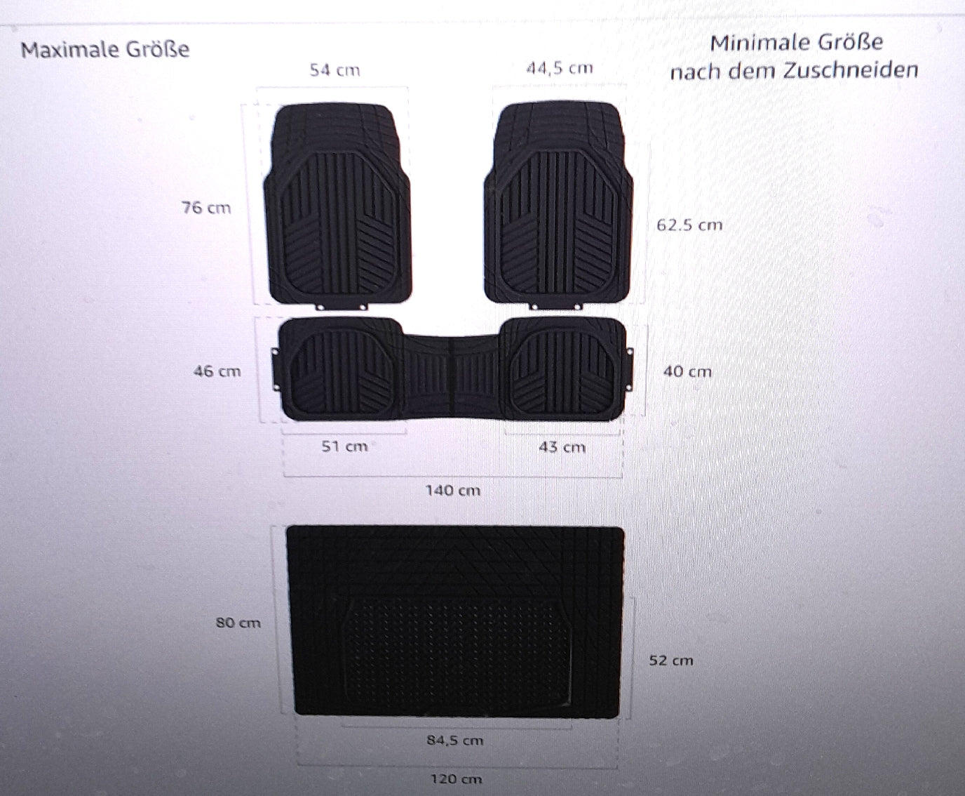 Amazon Basics Fußmatten Set Auto Innenausstattung Universal Allwetter Schutz Schwarz PVC