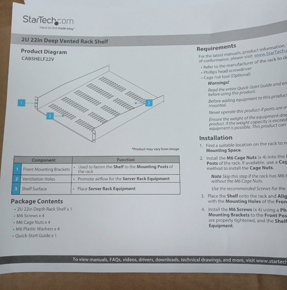 StarTech.com CABSHELF22V 2HE Rack-Fachboden 19 Zoll 55,8 cm tief