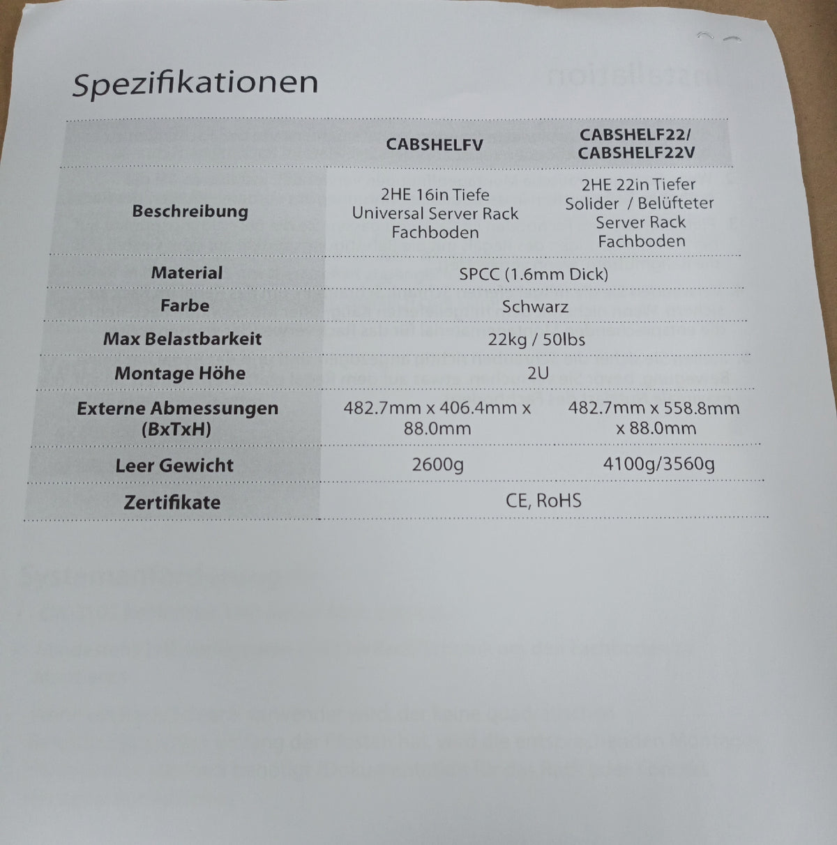 StarTech.com CABSHELF22V 2HE Rack-Fachboden 19 Zoll 55,8 cm tief