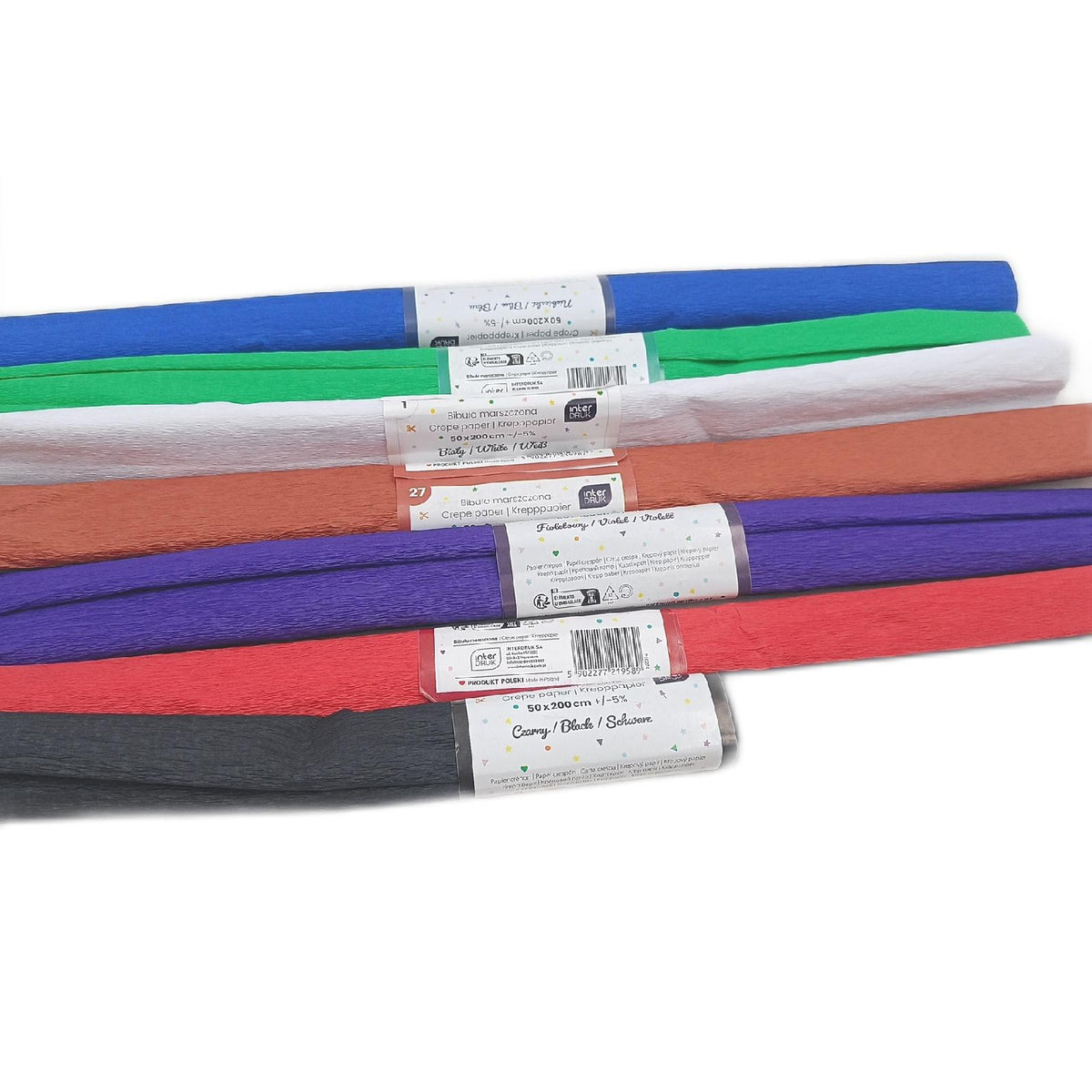 Interdruk - Crepe Paper Rolls for Kids, DIY and Decorations - Pack of 10 Reels (50cm x 200cm, 28g/m2) - 10 Colours Assorted, 00 Sortierte Farben