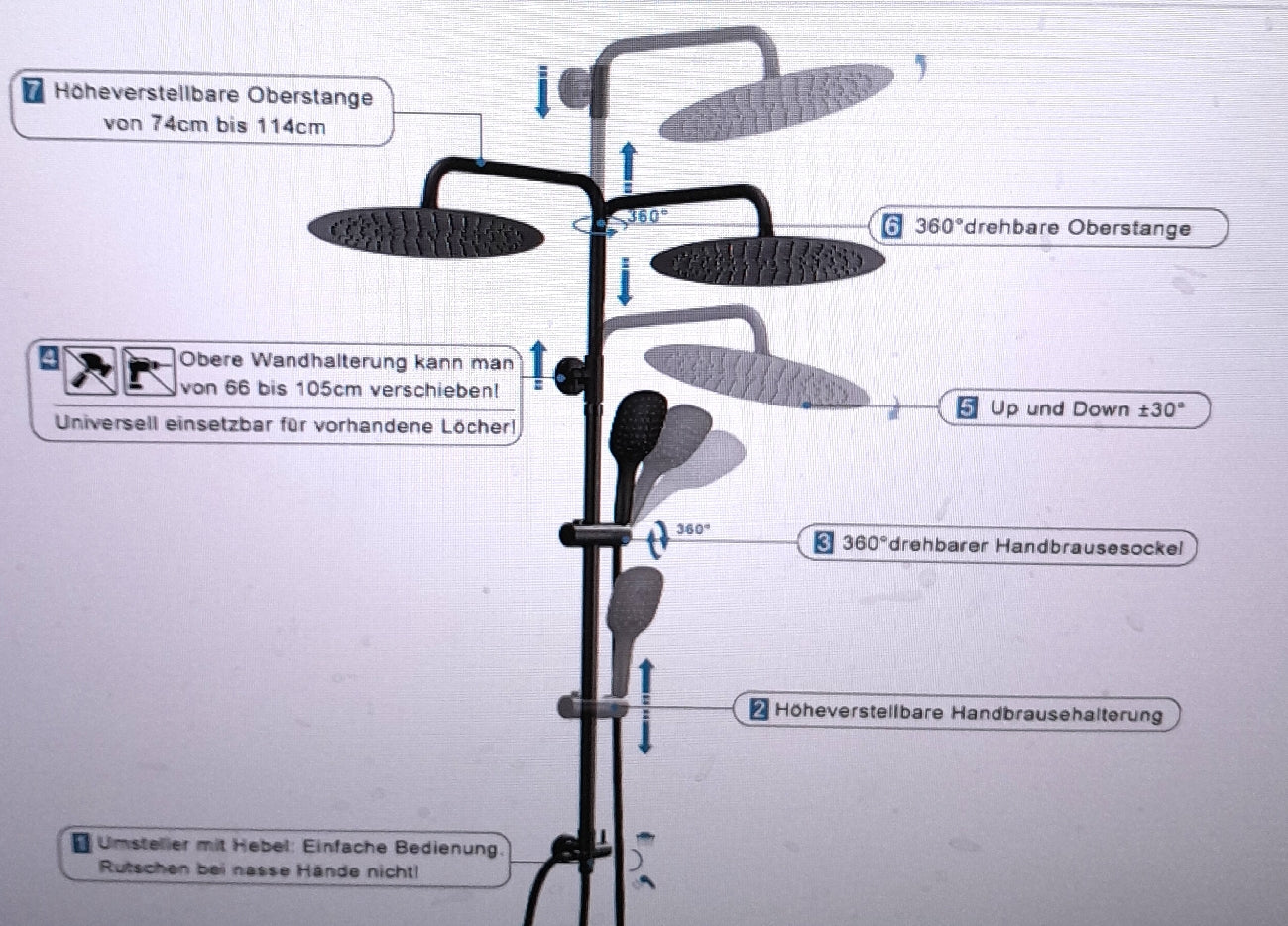 Görbach Duschsystem Badarmaturen Hochhäuser Duschset Modern Design Schwarz