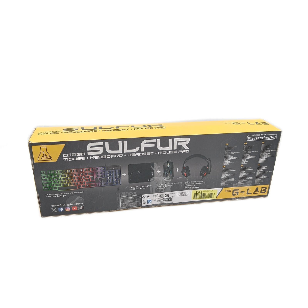 G Lab Combo Sulfur Pack 4 en 1 Gaming Tastatur QWERTY Gamer Maus 3600 dpi