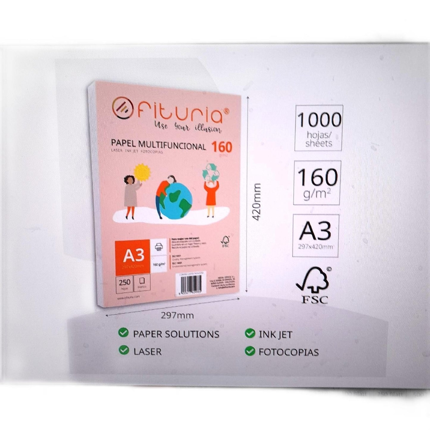 Multifunktionales Druckerpapier Papier A3 Packung 1000 weiße Blätter