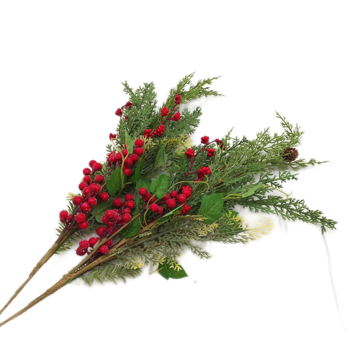 Künstlicher Beerenzweig Deko Zweig mit Beeren Zapfen Efeu Tannenzweige 2er Set 75cm groß AST Blumen künstlich Äste für Adventskränze Girlanden Weihnachtsdeko Floristik Kunstblume Kunstzweig, 75 cm