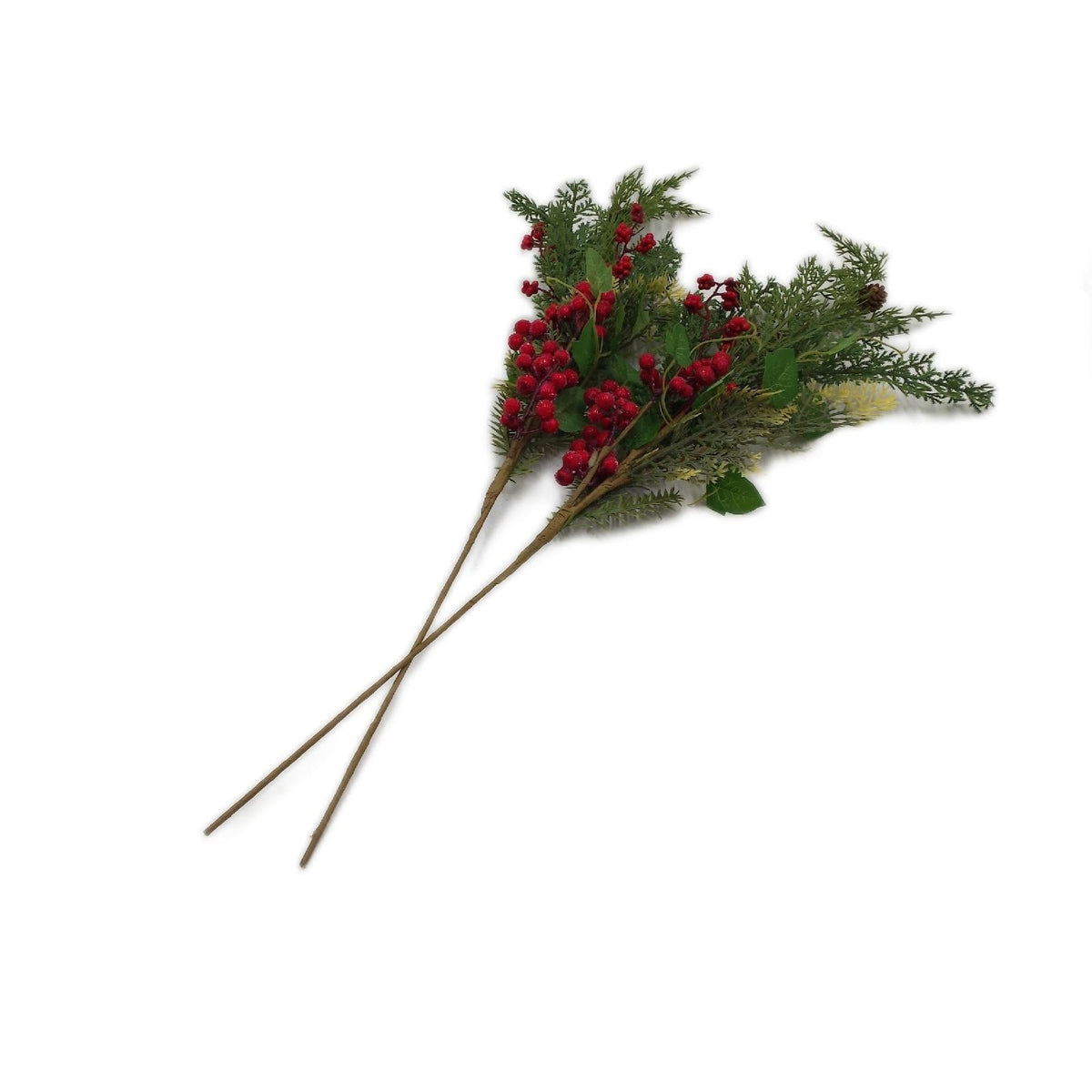 Künstlicher Beerenzweig Deko Zweig mit Beeren Zapfen Efeu Tannenzweige 2er Set 75cm groß AST Blumen künstlich Äste für Adventskränze Girlanden Weihnachtsdeko Floristik Kunstblume Kunstzweig, 75 cm
