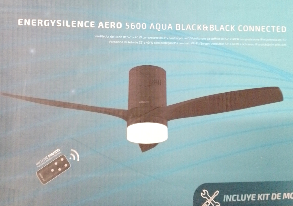 Cecotec Deckenventilator EnergySilence Aero 5600 Aqua mit Licht Aqua Gold Black