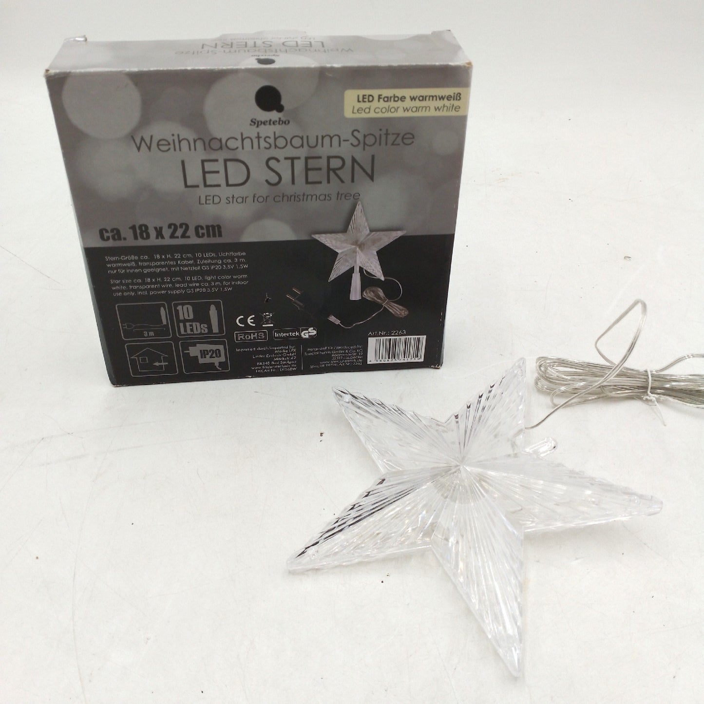 Spetebo Weihnachtsbaumspitze Weihnachtsdeko Weihnachtsbeleuchtung 10 LED Stromstecker Bele
