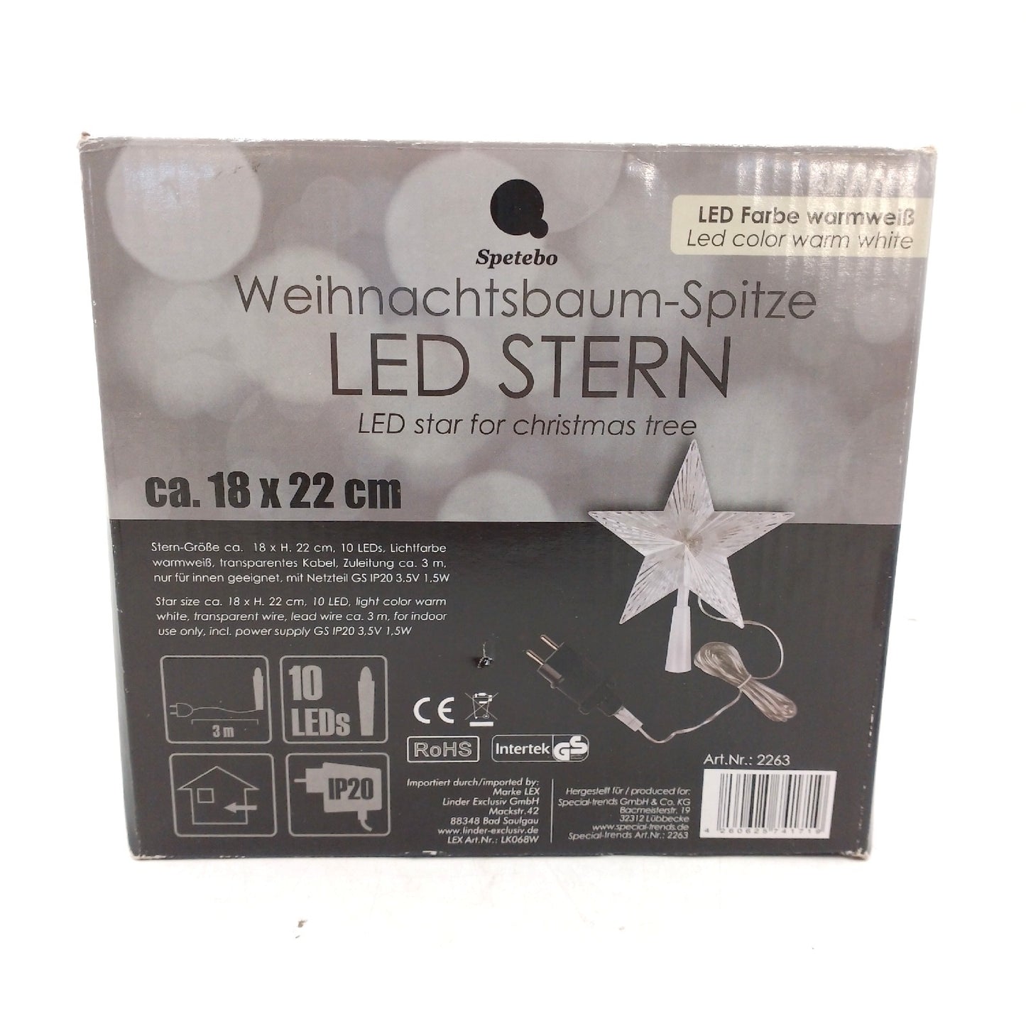 Spetebo Weihnachtsbaumspitze Weihnachtsdeko Weihnachtsbeleuchtung 10 LED Stromstecker Bele