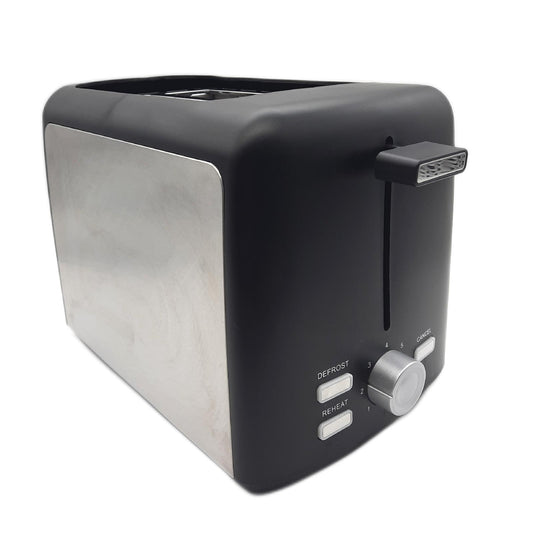 Amazon Basics 2-Scheiben Toaster mit 7 Bräunungsstufen, Extra Breite Schlitze, Brötchenaufsatz, Herausnehmbare Krümelschublade, 800W, Schwarz