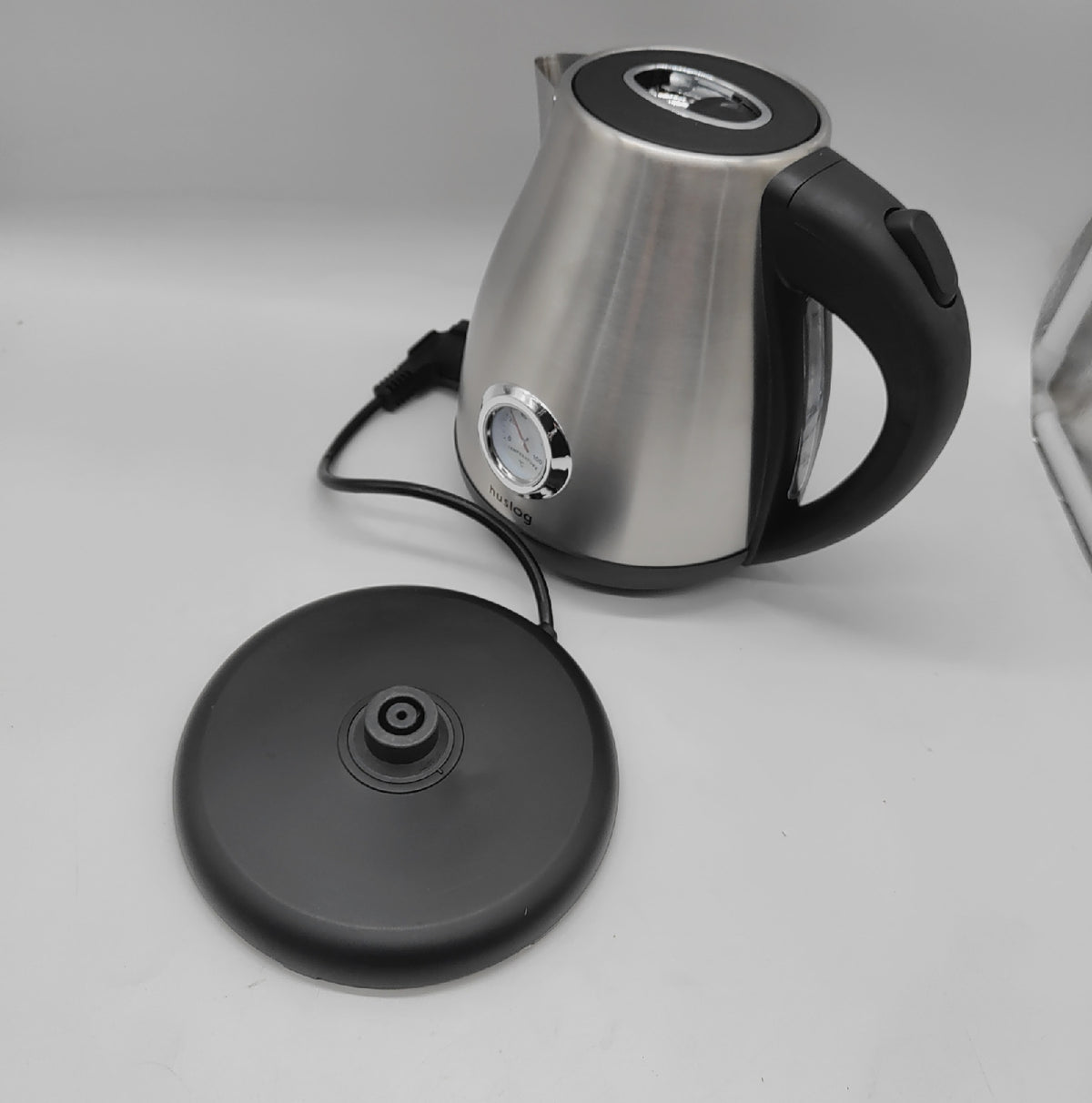 huslog Retro Edelstahl Wasserkocher 17 Liter 2200 Watt Temperaturanzeige Schnellkochfunktion kabellos automatische Abschaltung 360 Grad Basis Silber
