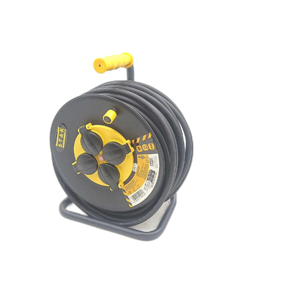Velamp REELARTFR40 Kabeltrommel professionell wasserfest IP44 Kabel 40 m Gummi 3G25 mm2 4 Steckdosen Stahlgehäuse schwarz