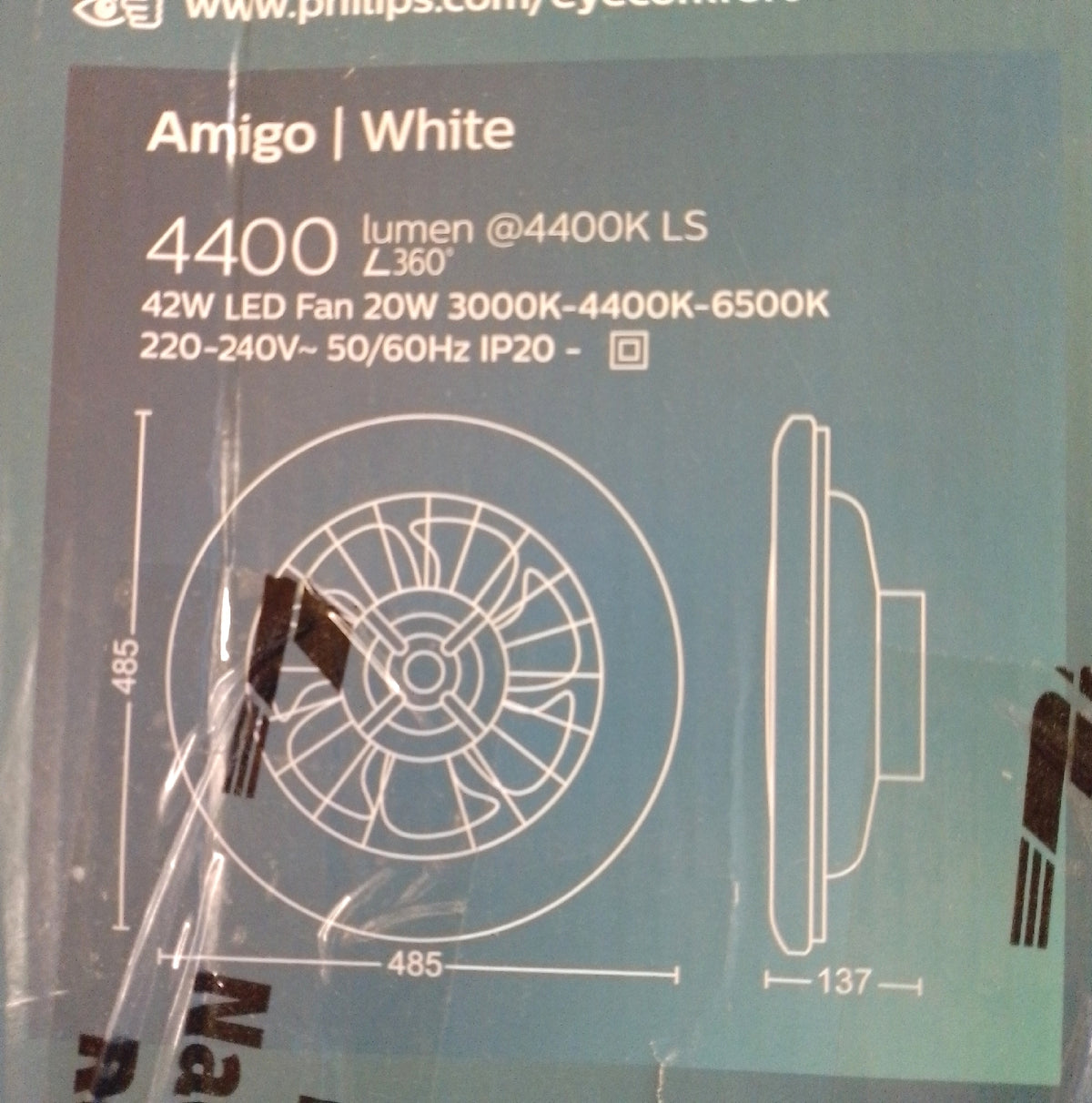 Philips Deckenventilator Amigo mit LED Deckenleuchte 20W 40W rund Durchmesser 49cm