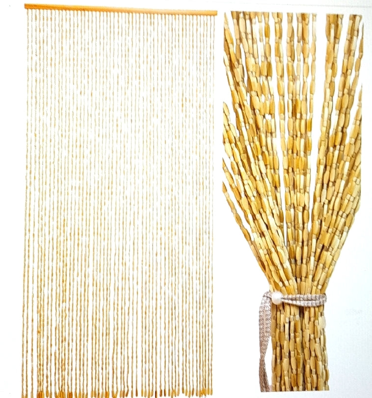 Ezcasch Perlenvorhang Dekoration 90 x 200 cm Beige Retro Bambus Sicht