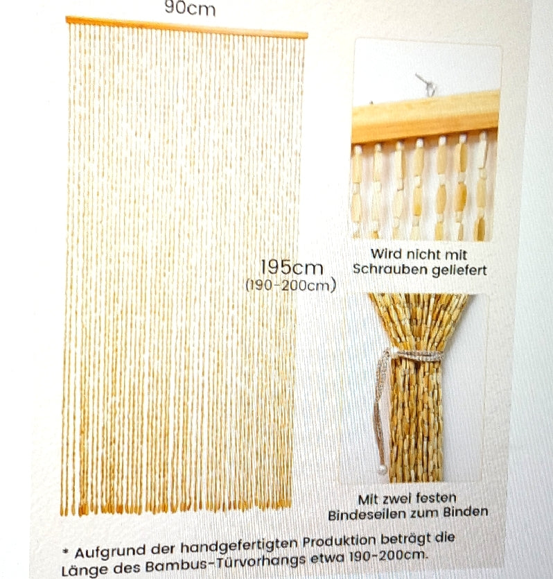 Ezcasch Perlenvorhang Dekoration 90 x 200 cm Beige Retro Bambus Sicht
