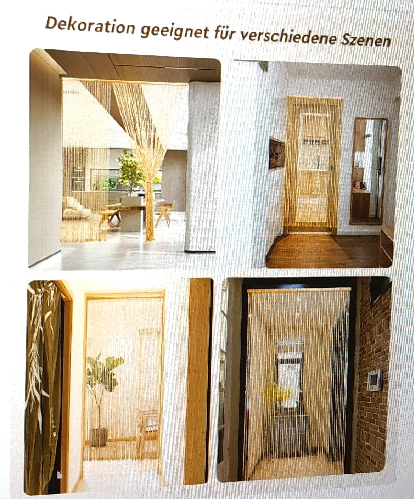 Ezcasch Perlenvorhang Dekoration 90 x 200 cm Beige Retro Bambus Sicht