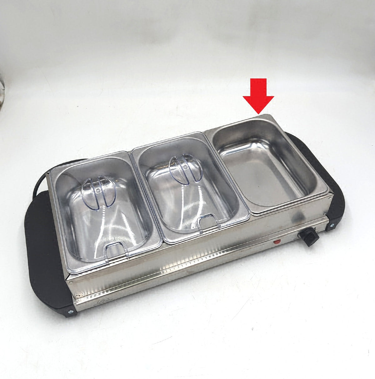 Tristar Edelstahl Buffetwärmer einstellbares Thermostat unvollständig Plastikdeckel fehlt leichte Gebrauch