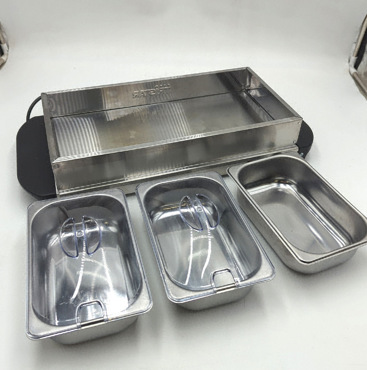 Tristar Edelstahl Buffetwärmer einstellbares Thermostat unvollständig Plastikdeckel fehlt leichte Gebrauch