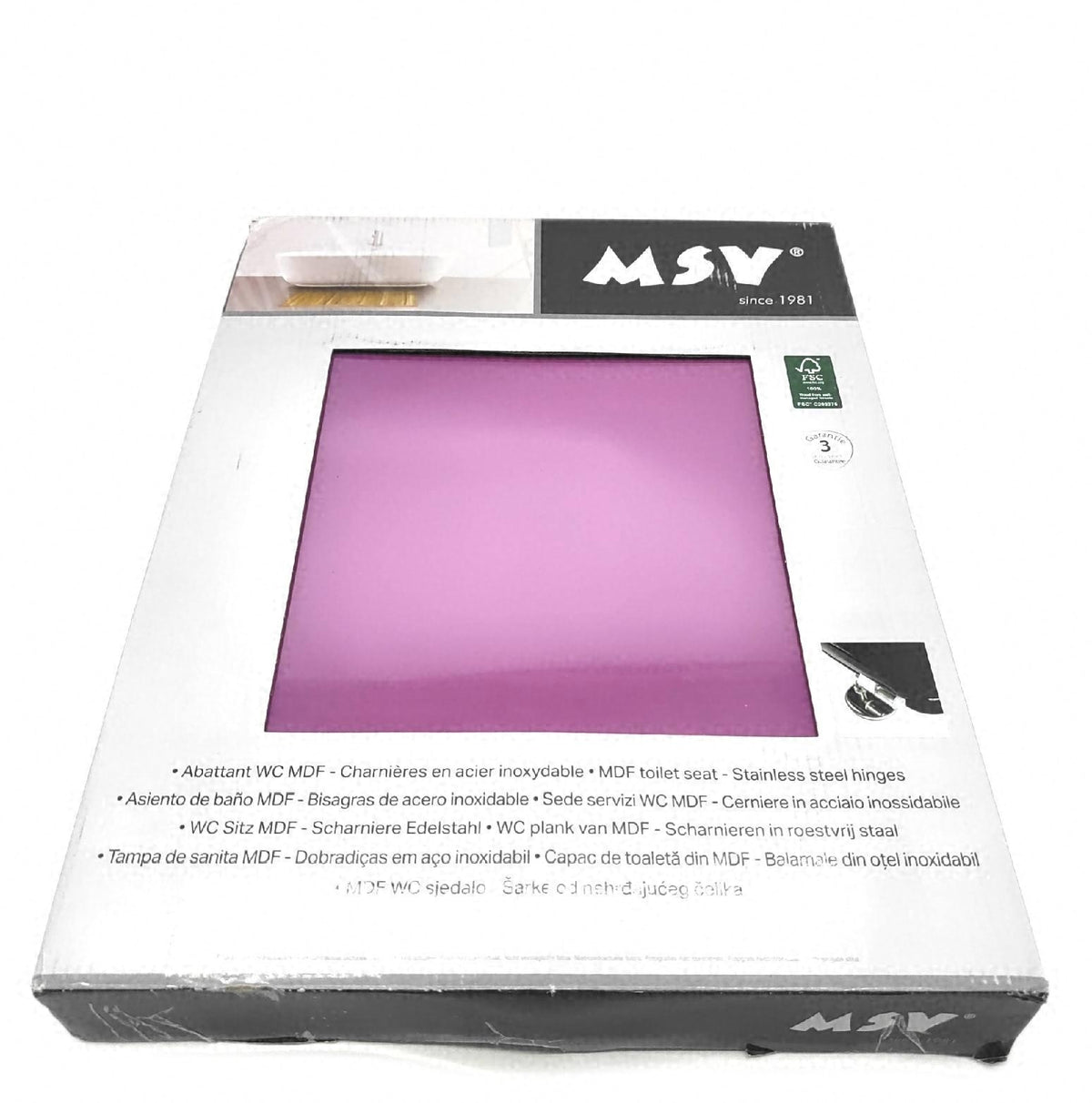 MSV MDF WC Sitz mit Edelstahlscharniere für Badezimmer Farbe Lila Größe 30 x 20 x 15 cm