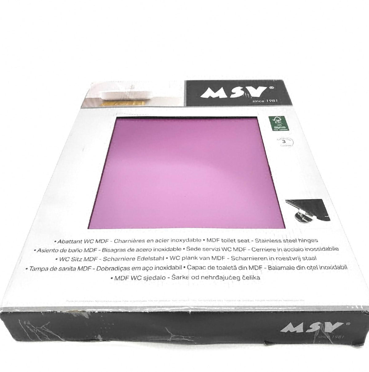 MSV MDF WC Sitz mit Edelstahlscharniere für Badezimmer Farbe Lila Größe 30 x 20 x 15 cm