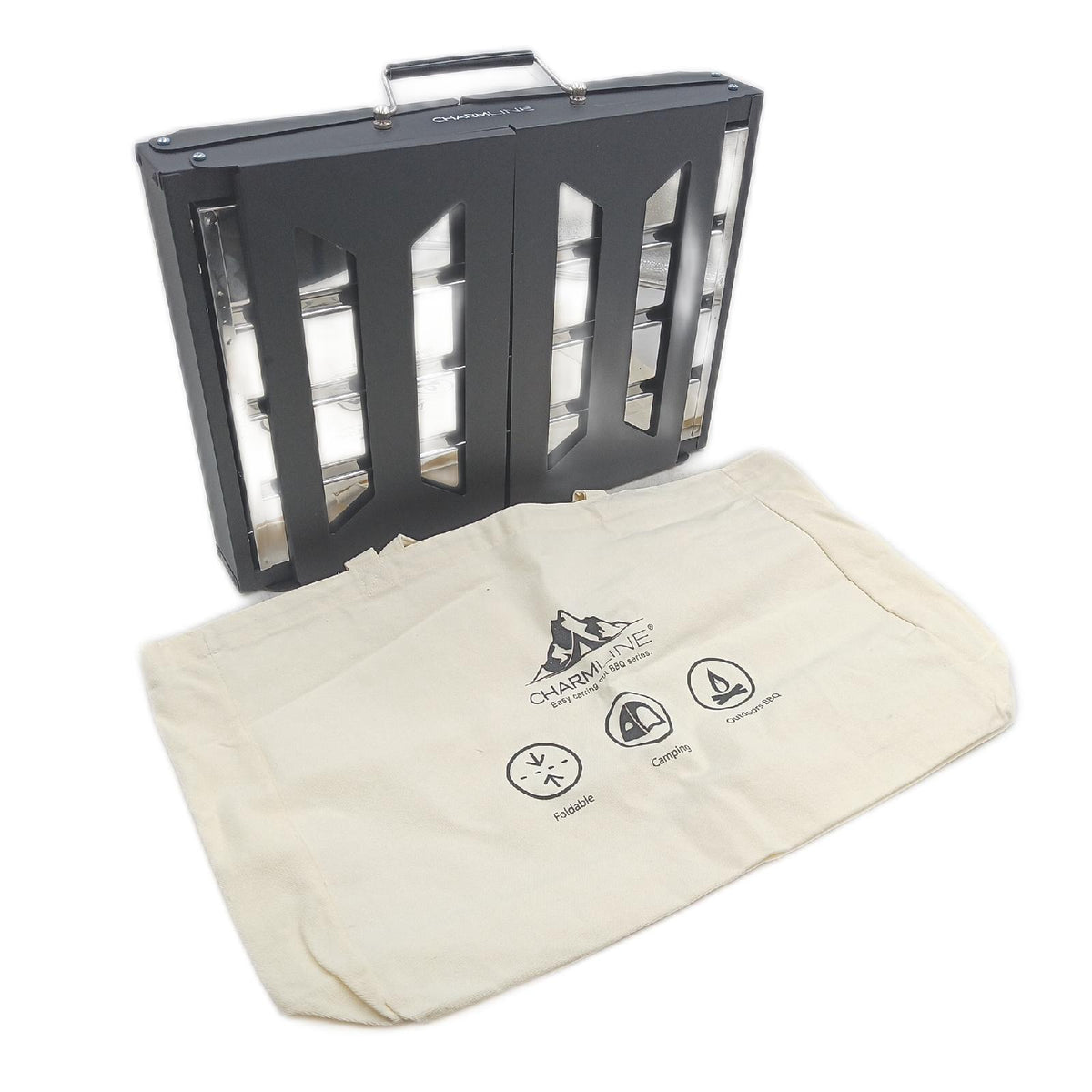 Tragbarer Holzkohlegrill Klappbarer Campinggrill 47 x 34 cm für 3 bis 5 Personen