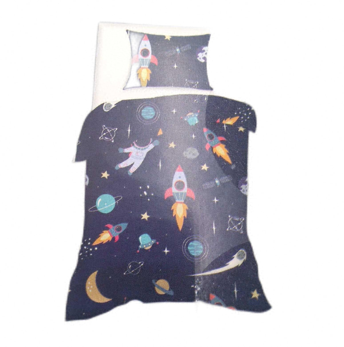 Kinderbettwäsche 100 x 135 cm aus 100 Prozent Baumwolle mit Weltraum Astronaut Motiven