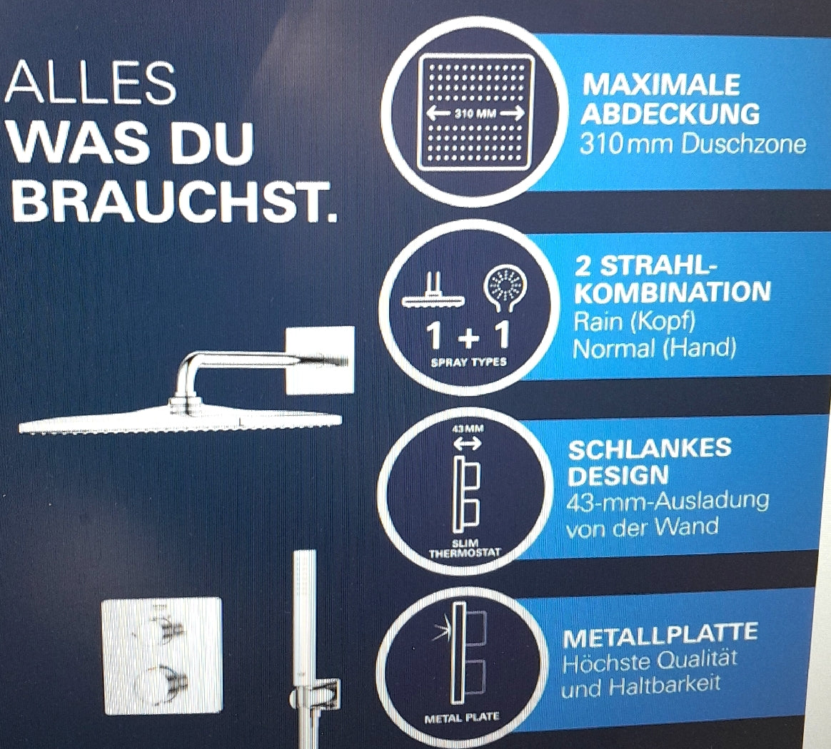Grohe Duschsystem Badarmaturen Precision 310 Regendusche Thermostat Kontrolle