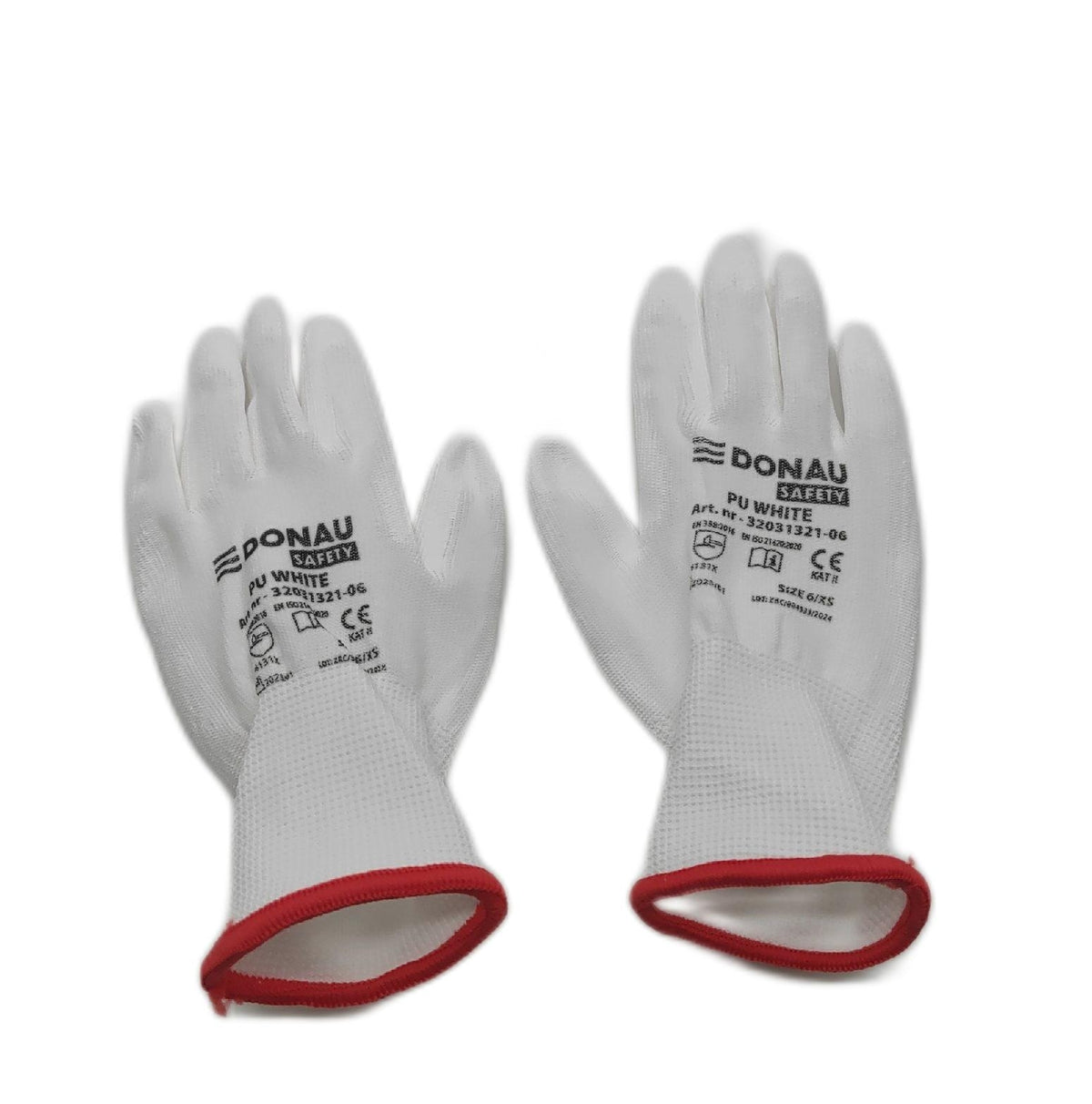 DONAU SAFETY Montagehandschuhe Größe 06 12 Paar Kat II weiß Polyester Polyurethan Arbeitshandschuhe