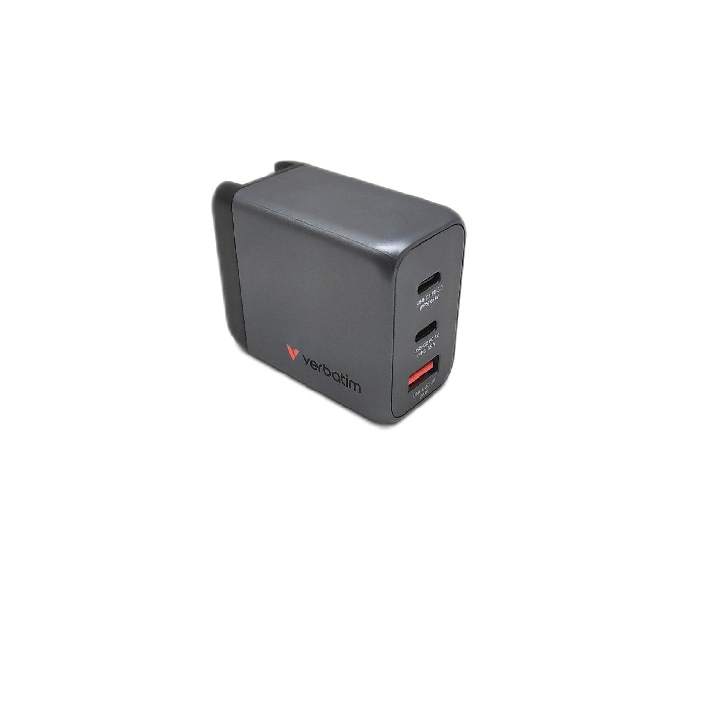 Verbatim Ladegerät Ladeelektronik GaN 65W 3 Anschlüsse USB C USB