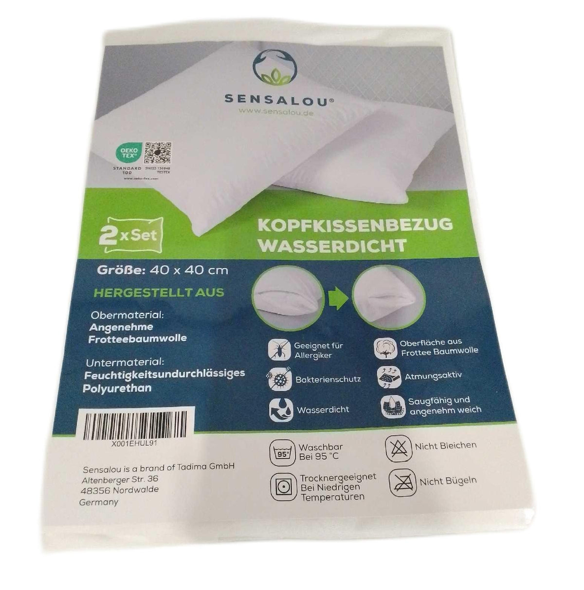 Sensalou Kissenbezug Wasserdicht 2er Set Kopfkissenbezug 40x40 cm in 7 Groessen