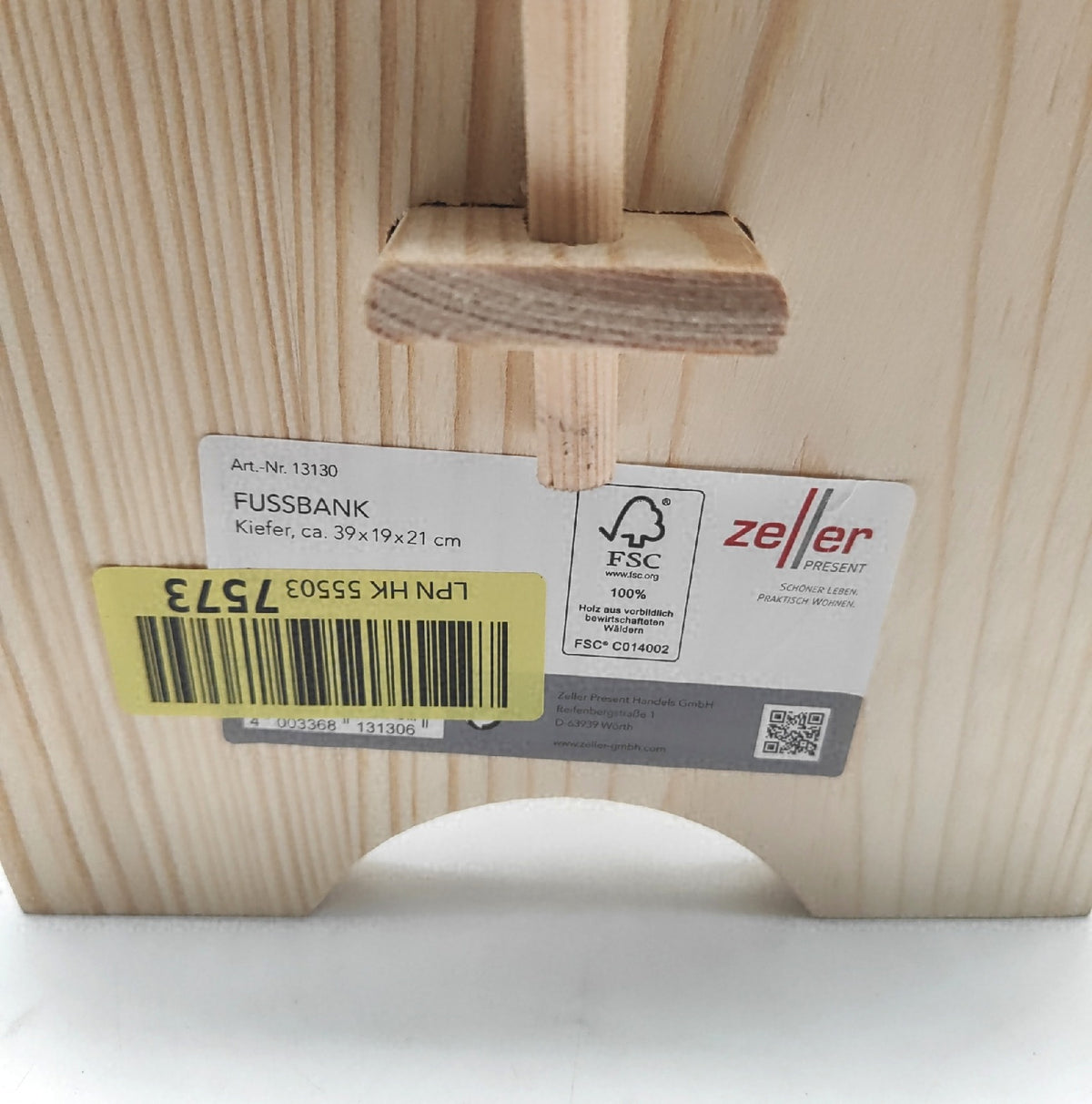 Zeller 13130 Fußbank Kiefer ca 39x19x21 cm Schemel Hocker Fußhocker Holzschemel