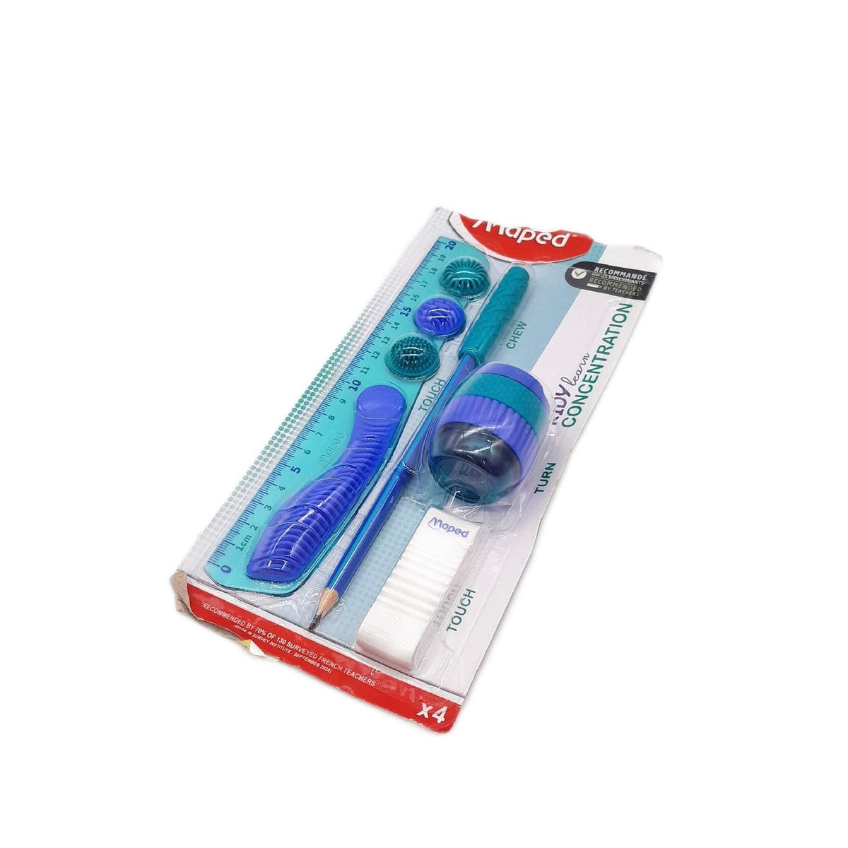 Maped Schulset Kidy Learn Concentration 4 Teile Lineal Anspitzer Radiergummi