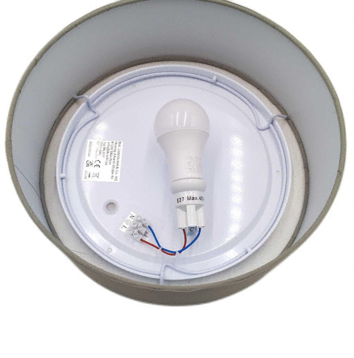 BKLicht Fabric Deckenleuchte Durchmesser 30 cm Stoffschirm moderne runde Lampe Wohnzimmer Beleuchtung
