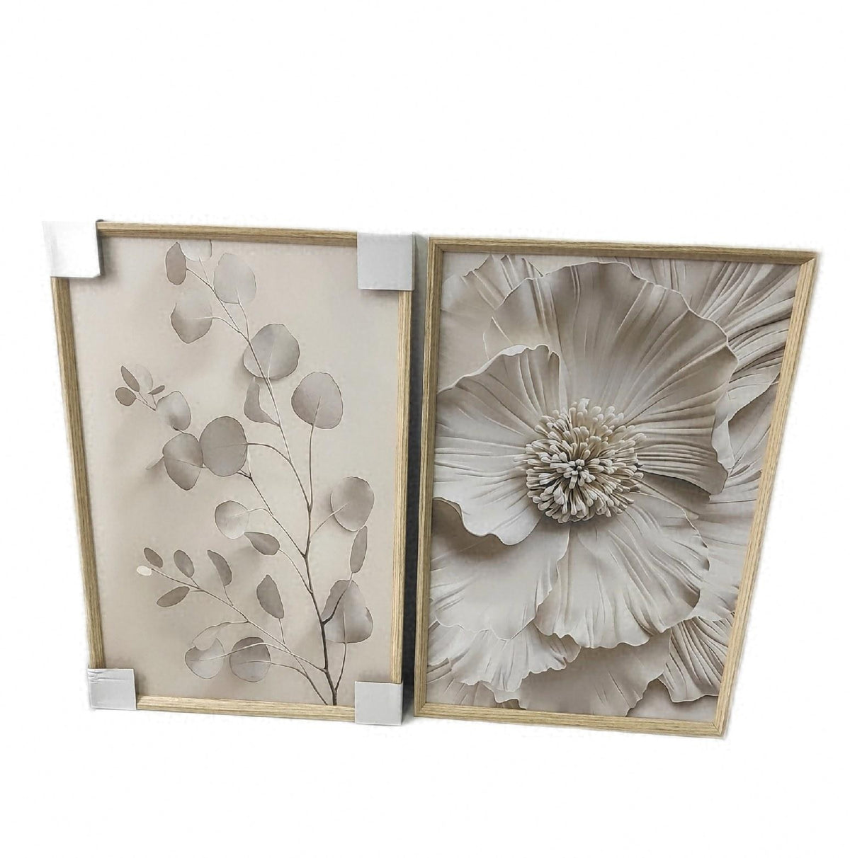 2Pcs Beige Blume Pampasgras Leinwand Bilderrahmen 2 Motive Creme E