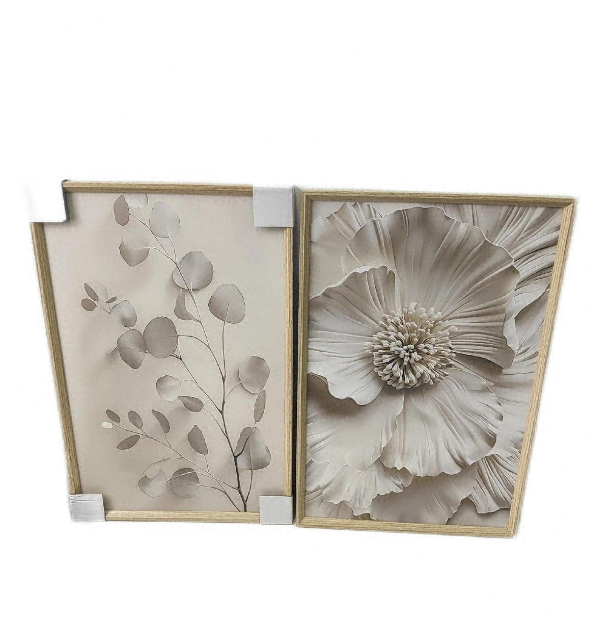 2Pcs Beige Blume Pampasgras Leinwand Bilderrahmen 2 Motive Creme E