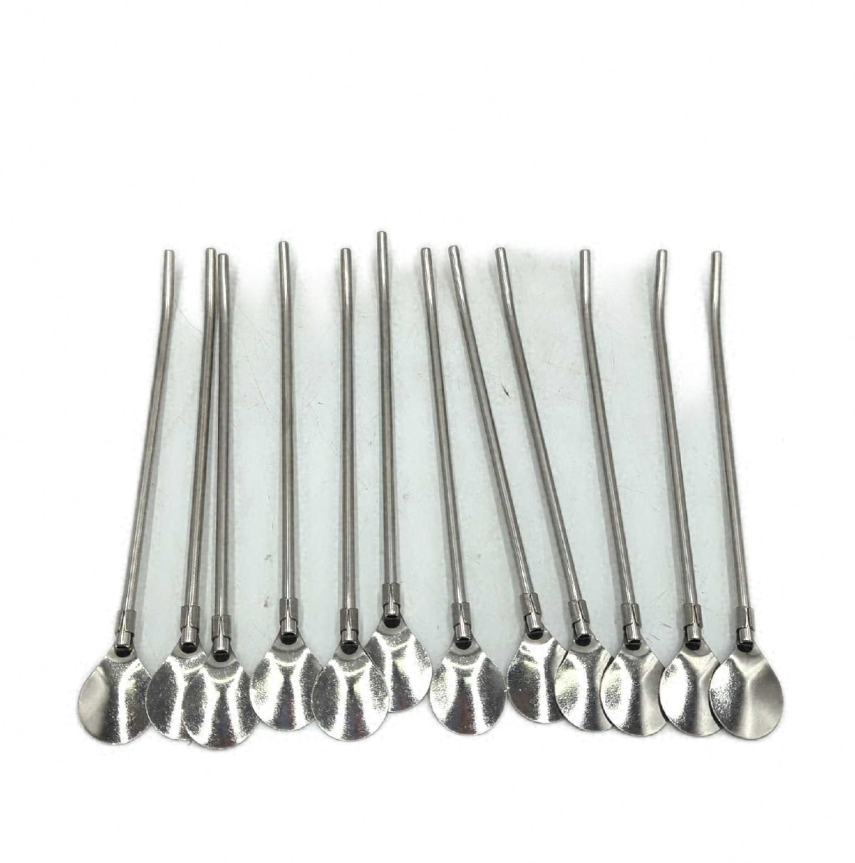 PCS Edelstahl Trinkhalmlöffel 12 Stück 21 cm wiederverwendbar mit 2 Reinigungsbürsten